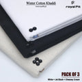 Pack of 3 Winter Cotton Khaddi | White, Jet Black & Cheasy Cream