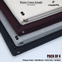 Pack of 4 Winter Cotton Khaddi | Cheasy Cream, Opal Maroon, Silver Grey & Jet Black