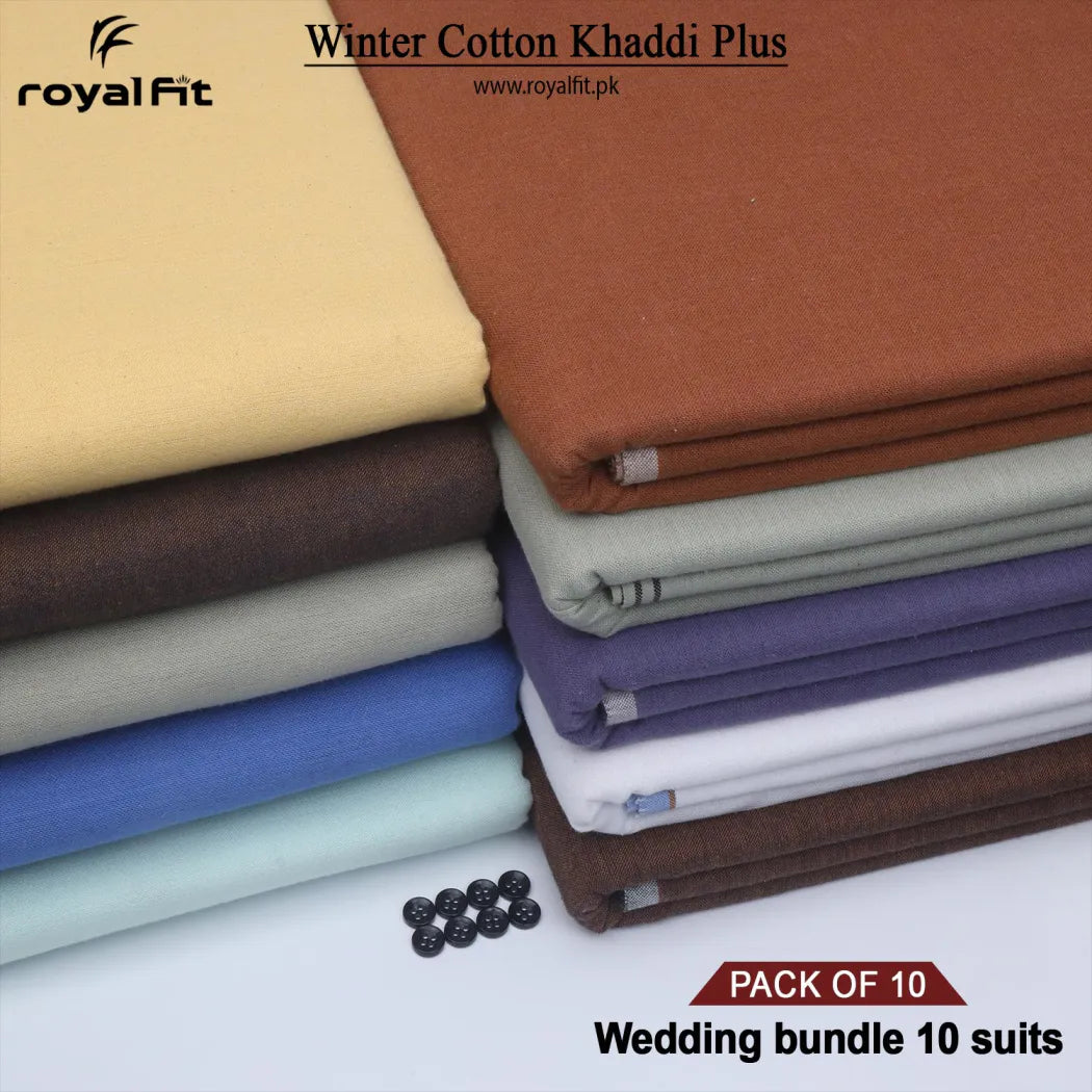 Wedding Bundle Pack of 10 Winter Cotton Khaddi Plus | Multiple Colors | Royal Fit