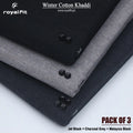 Pack of 3 Winter Cotton Khaddi | Jet Black, Charcoal Grey & Malaysia Black