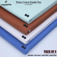 Pack of 4 Winter Cotton Khaddi Plus | Aqua Mint, Dark Camel, Super White & Imperial Blue