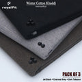 Pack of 3 Winter Cotton Khaddi | Jet Black, Charcoal Grey & Dark Tobacco