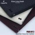 Pack of 3 Winter Cotton Khaddi | Malaysia Black, Cheasy Cream & Opal Maroon