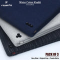 Pack of 3 Winter Cotton Khaddi | Navy Blue, Original Grey & Tuxedo Marle