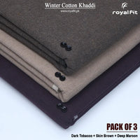 Pack of 3 Winter Cotton Khaddi | Dark Tobacco, Skin Brown & Deep Maroon