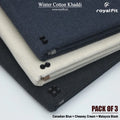 Pack of 3 Winter Cotton Khaddi | Canadian Blue, Cheasy Cream & Malaysia Black