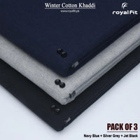 Pack of 3 Winter Cotton Khaddi | Navy Blue, Silver Grey & Jet Black