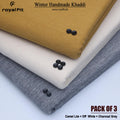 Pack of 3 Winter Handmade Khaddi | Camel Lite, Off White & Charcoal Grey