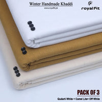 Pack of 3 Winter Handmade Khaddi | Qudarti White, Camel Lite & Off White