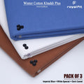 Pack of 3 Winter Cotton Khaddi Plus | Imperial Blue, White Special & Dark Camel