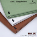 Pack of 3 Winter Cotton Khaddi Plus | Jade Green, White Special & Dark Camel