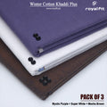 Pack of 3 Winter Cotton Khaddi Plus | Mystic Purple, Super White & Mocha Brown