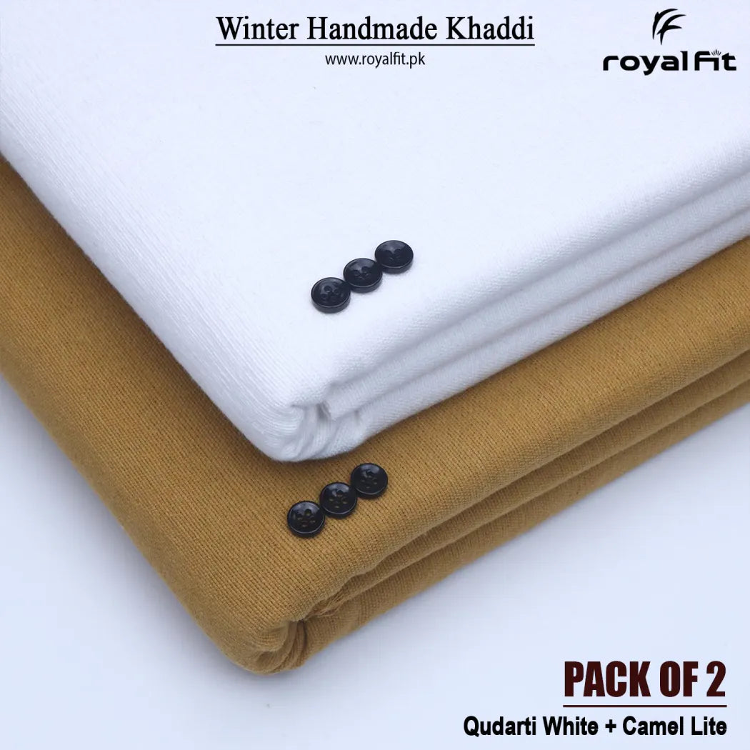 Pack of 2 Winter Handmade Khaddi | Qudarti White & Camel Lite