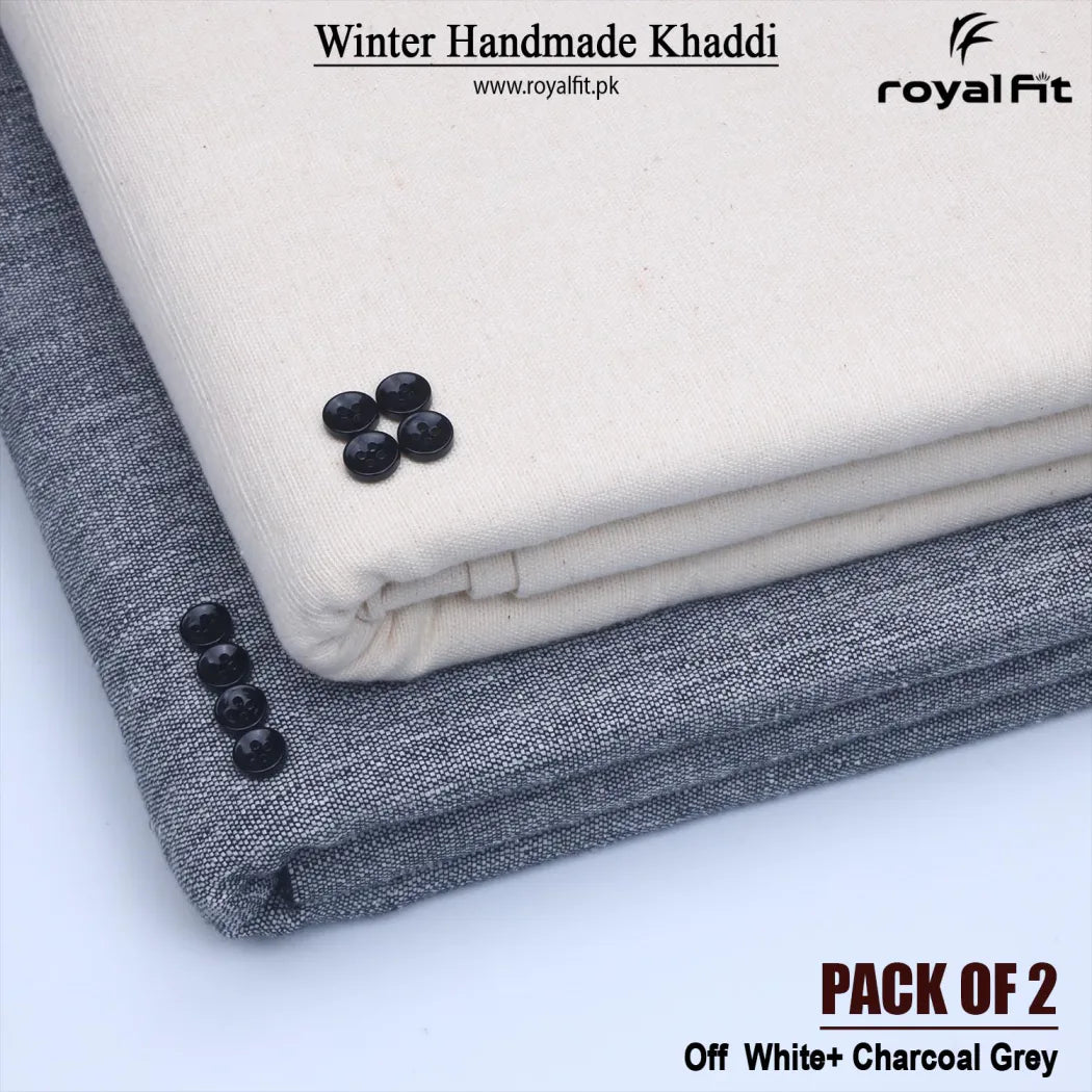 Pack of 2 Winter Handmade Khaddi | Off White & Charcoal Grey